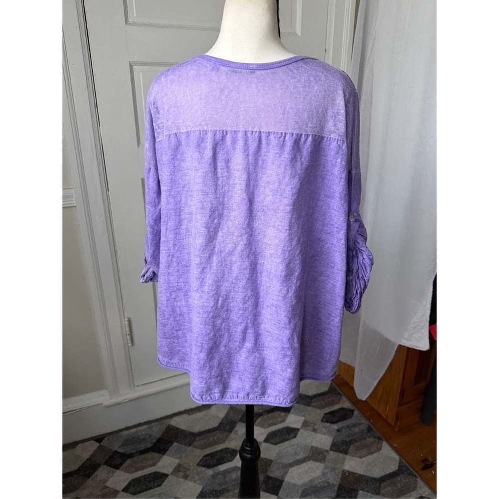 Kaktus Linen Top Purple Relaxed Fit Boho Artsy Lagenlook Roll Tab Sleeves Lg - Picture 11 of 15